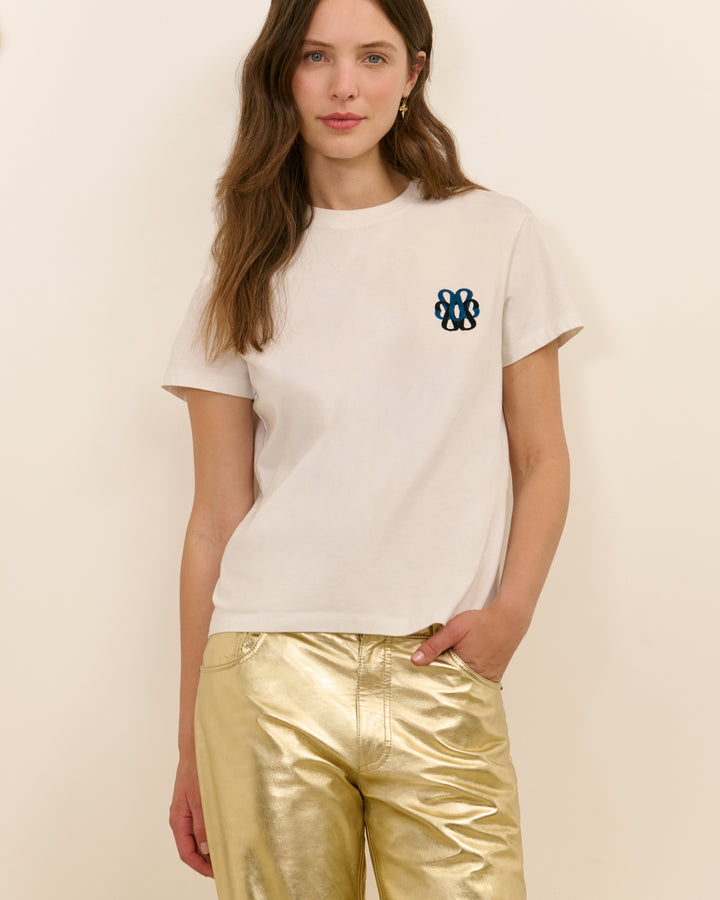 T-shirt Monogramme - Blanc / Bleu Sarah